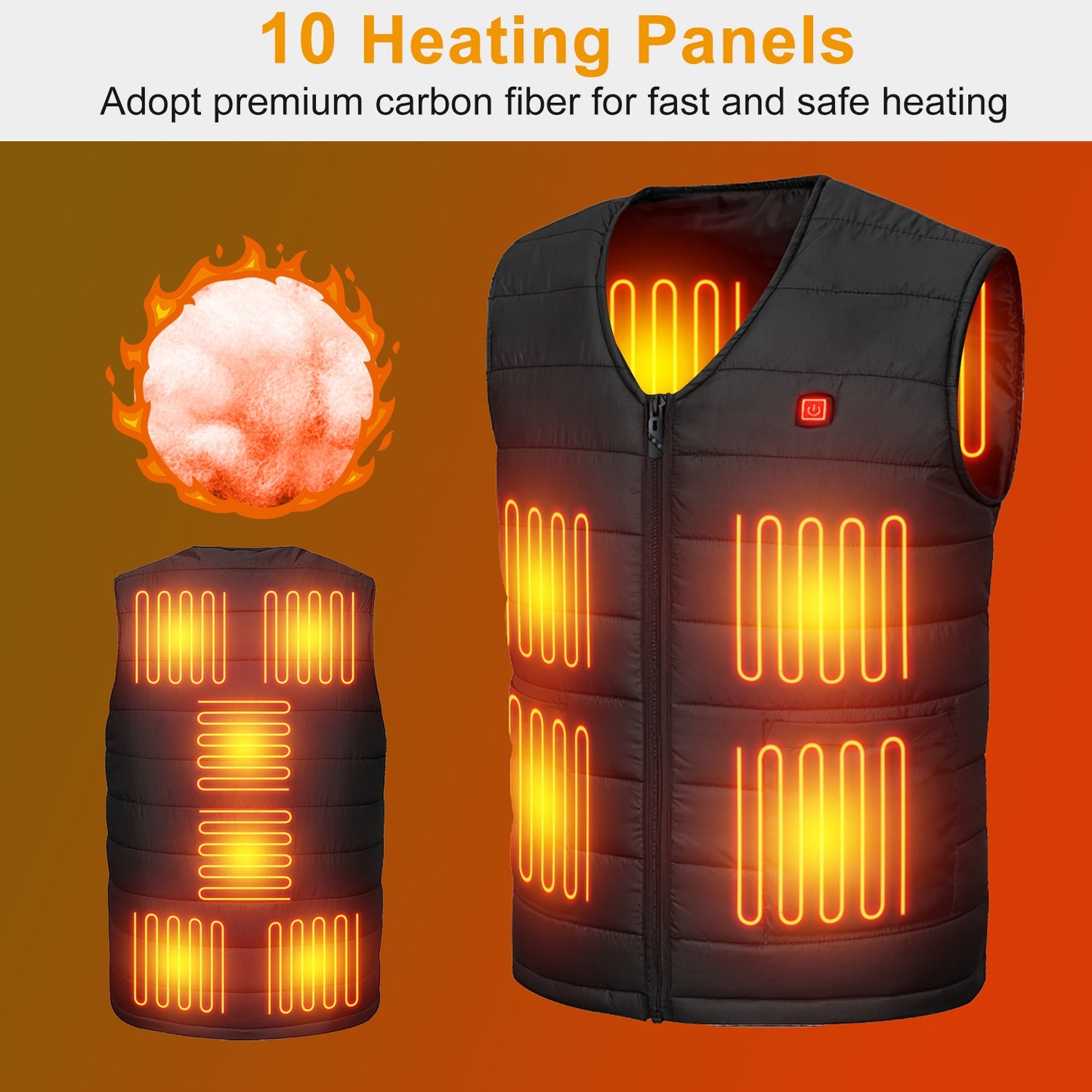 1Pc Heat Jacket Vest 3 Heating Gear Adjustable USB Heated