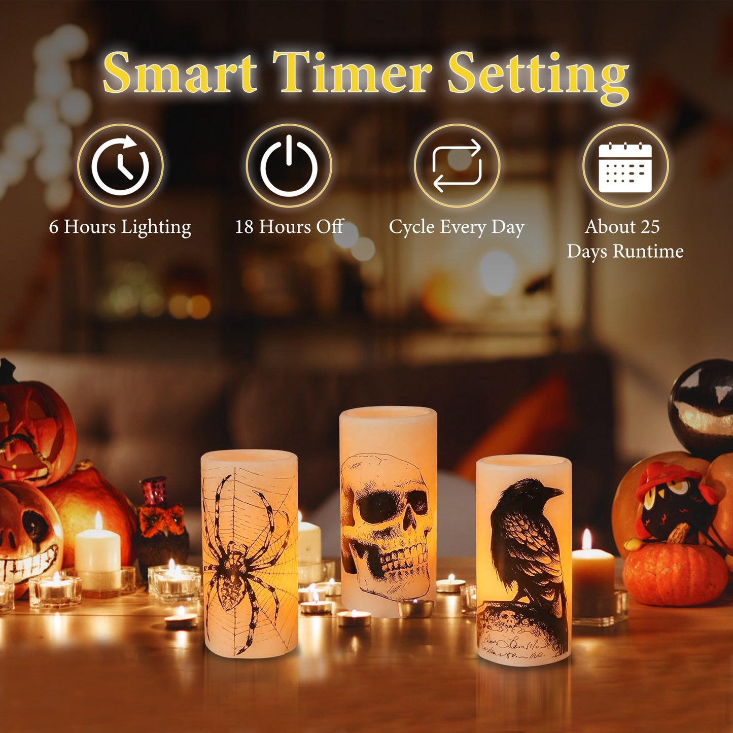 3 Pack Halloween Flameless Candle Lamp With Timer Setting