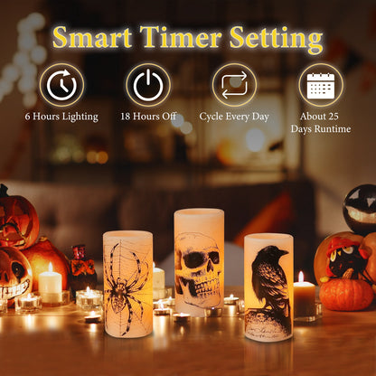 3 Pack Halloween Flameless Candle Lamp With Timer Setting