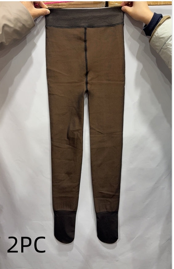 One-line True See-through Leggings Fleece-lined Warm