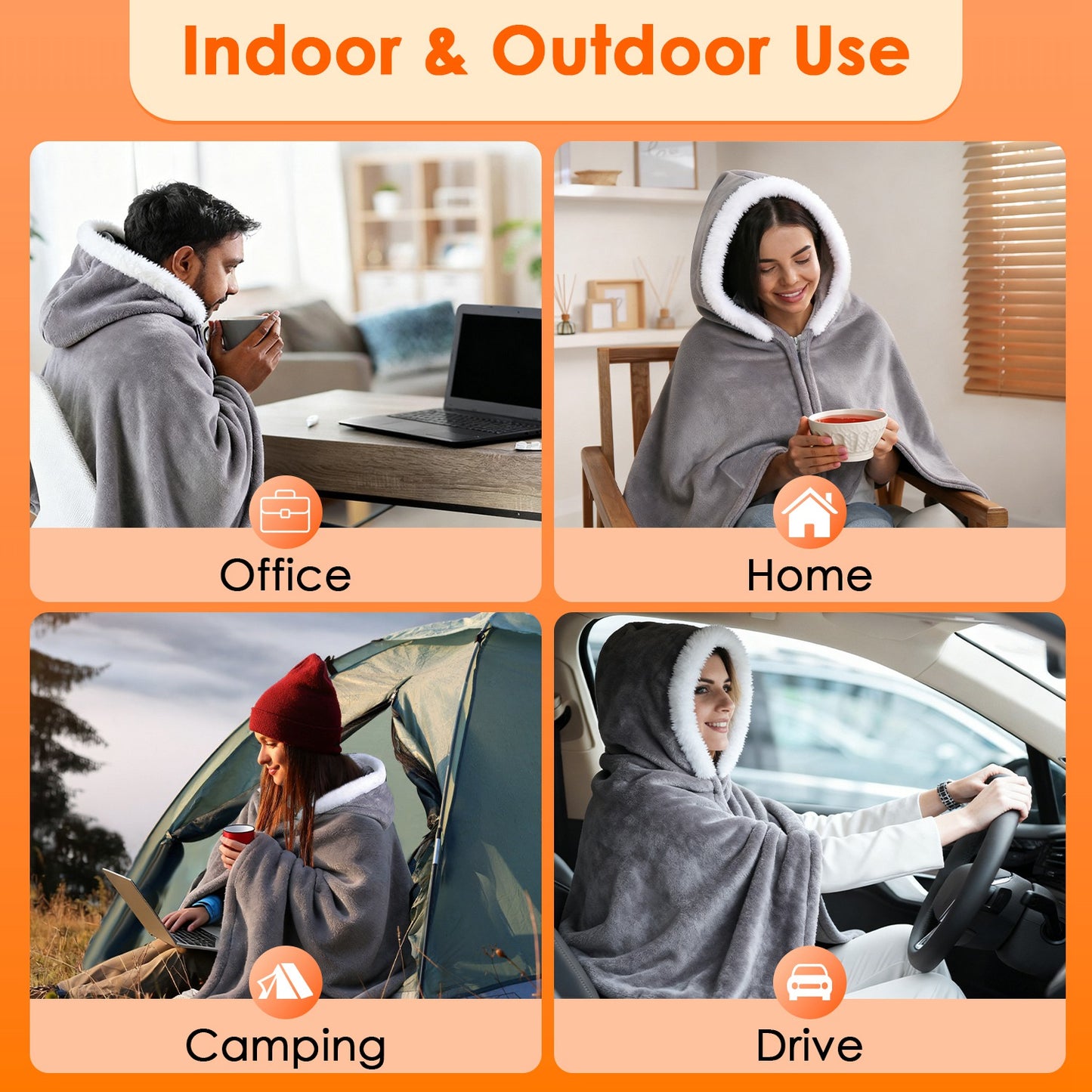 Wearable Heated Throw Blanket With 20000mah Battery