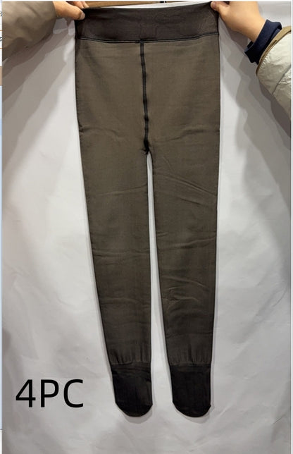 One-line True See-through Leggings Fleece-lined Warm