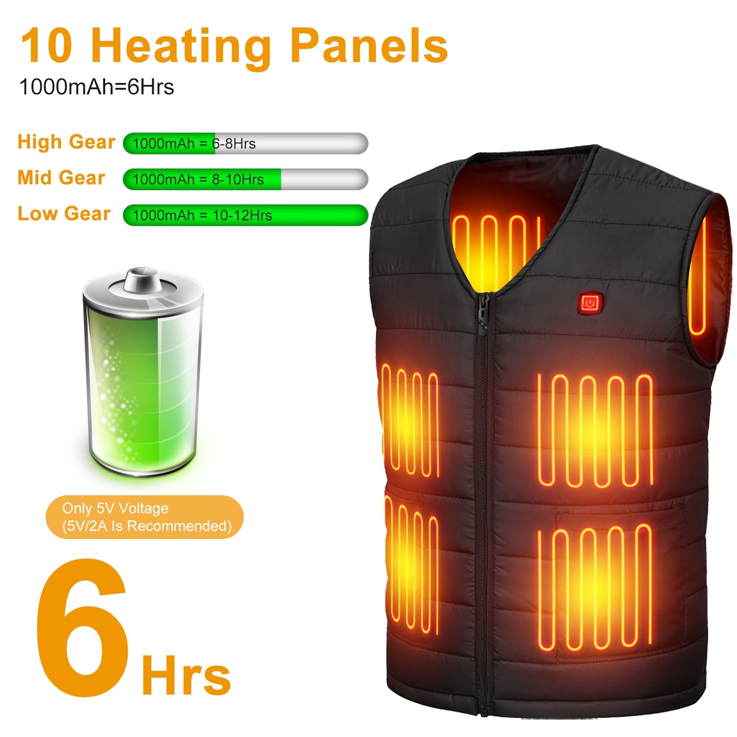 1Pc Heat Jacket Vest 3 Heating Gear Adjustable USB Heated