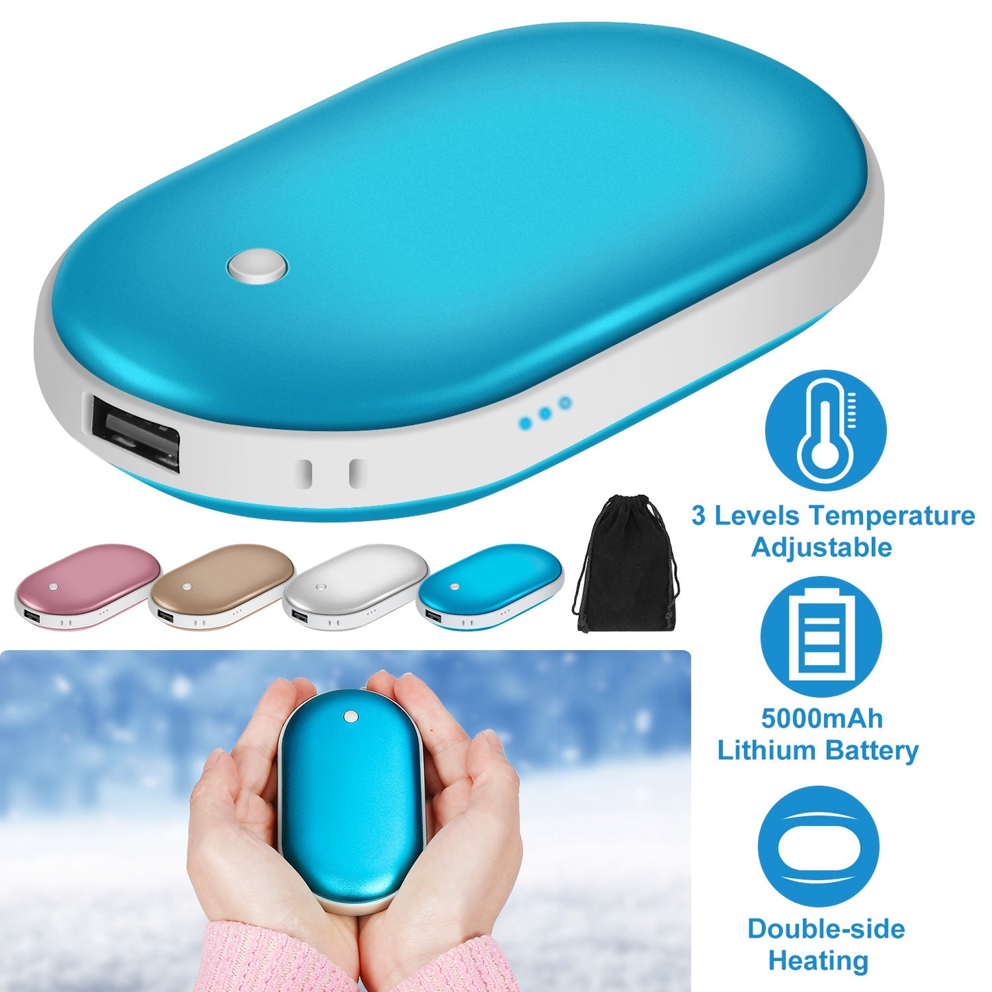 1Pc Portable Hand Warmer 5000mAh Power Bank Rechargeable