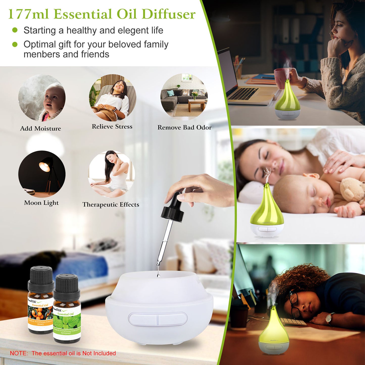 1Pc Drop Shaped Cool Mist Humidifier Ultrasonic Aroma Essential