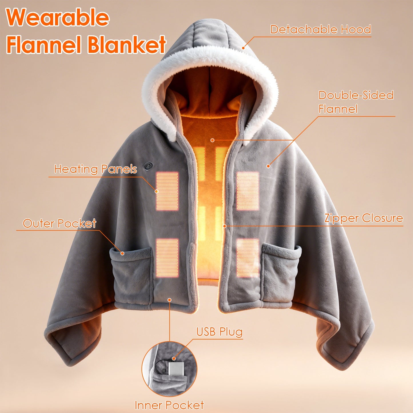 Wearable Heated Throw Blanket With 20000mah Battery