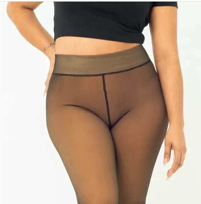 One-line True See-through Leggings Fleece-lined Warm