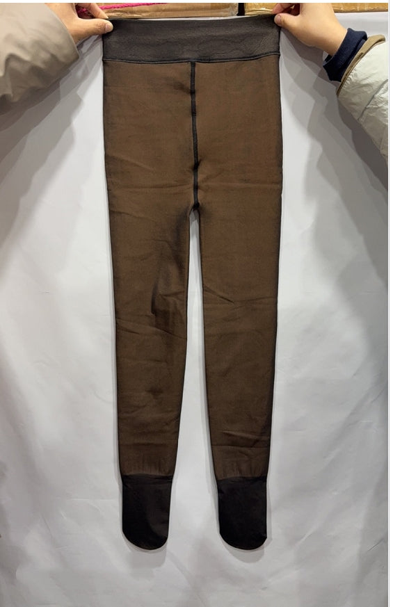 One-line True See-through Leggings Fleece-lined Warm
