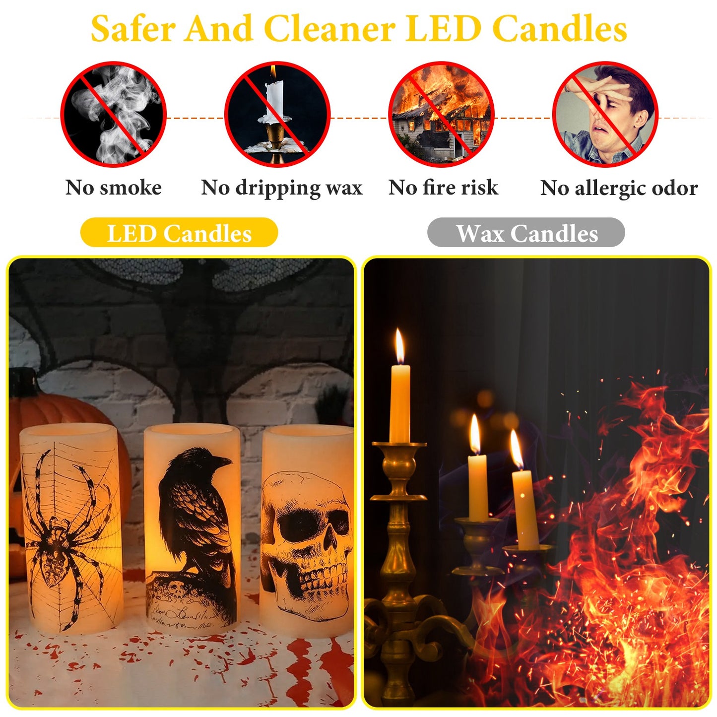 3 Pack Halloween Flameless Candle Lamp With Timer Setting