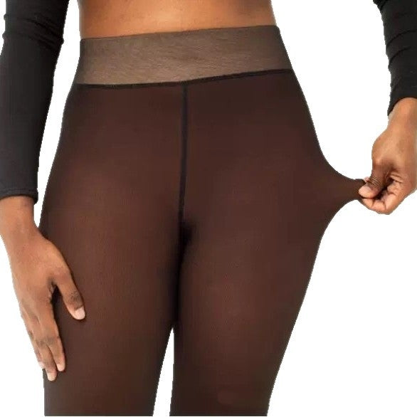 One-line True See-through Leggings Fleece-lined Warm