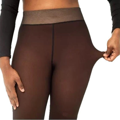 One-line True See-through Leggings Fleece-lined Warm