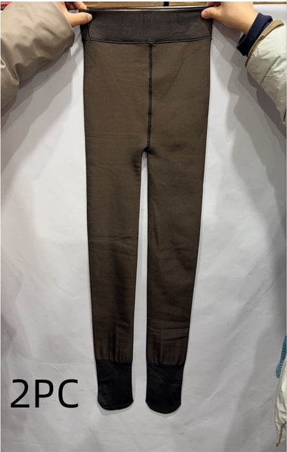 One-line True See-through Leggings Fleece-lined Warm