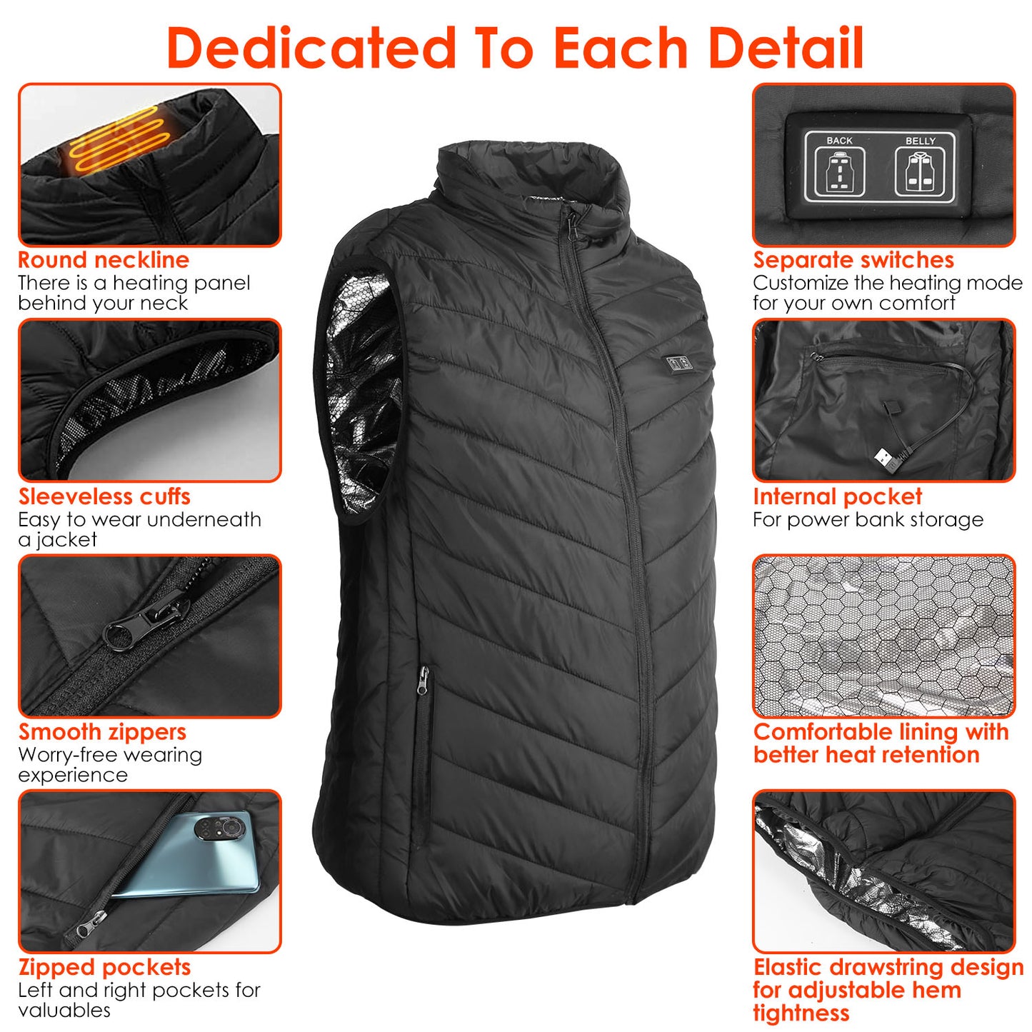 1Pc Heated Vest Electric USB Jacket Men Women Heating Coat