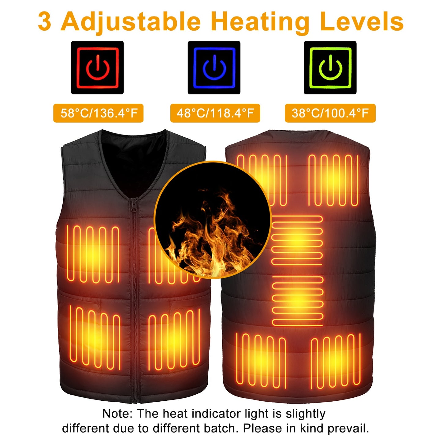 1Pc Heat Jacket Vest 3 Heating Gear Adjustable USB Heated