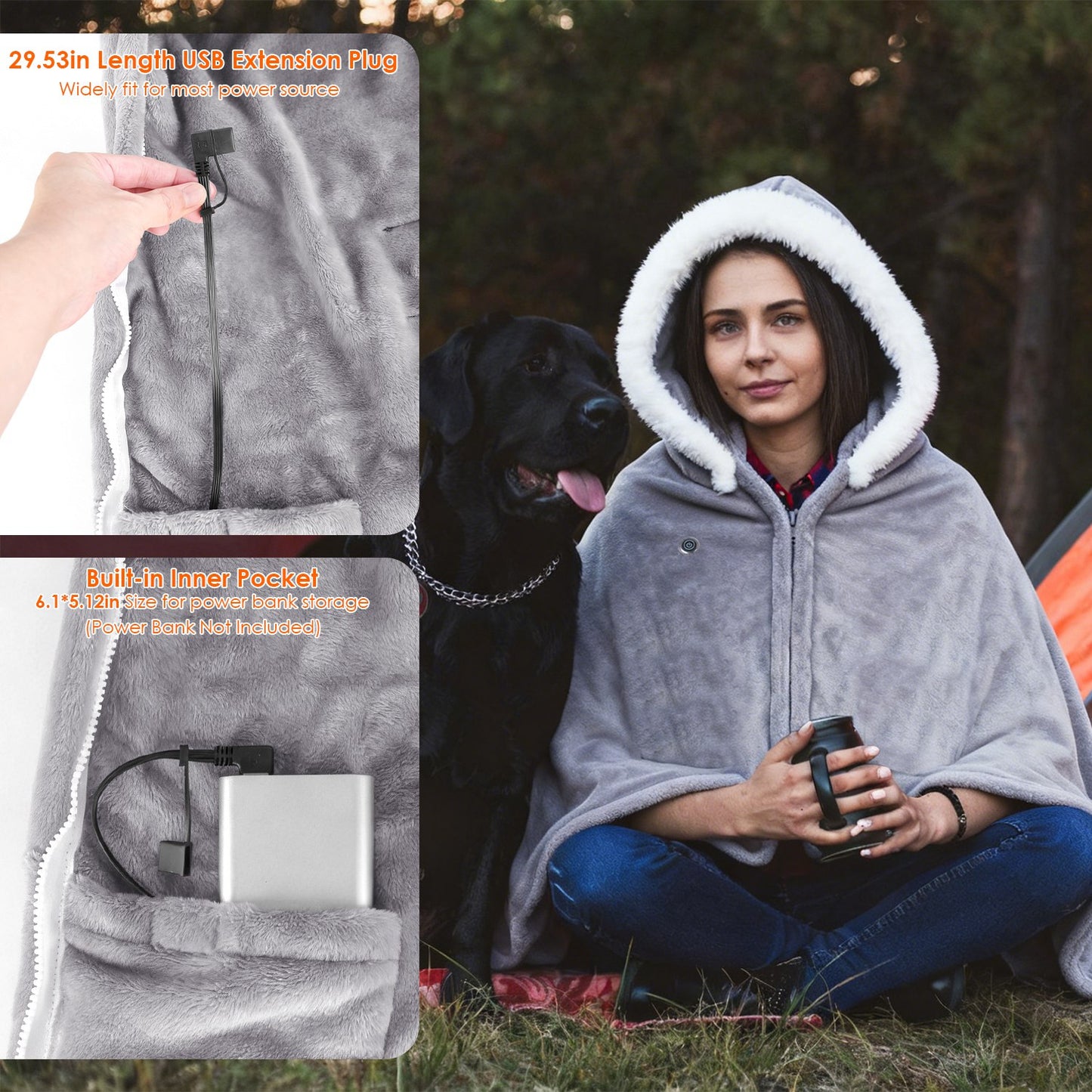 Wearable Heated Throw Blanket With 20000mah Battery