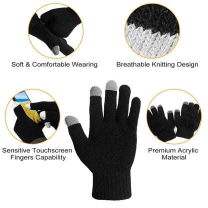 Unisex Touch Screen Gloves Full Finger Winter Warm Knitted