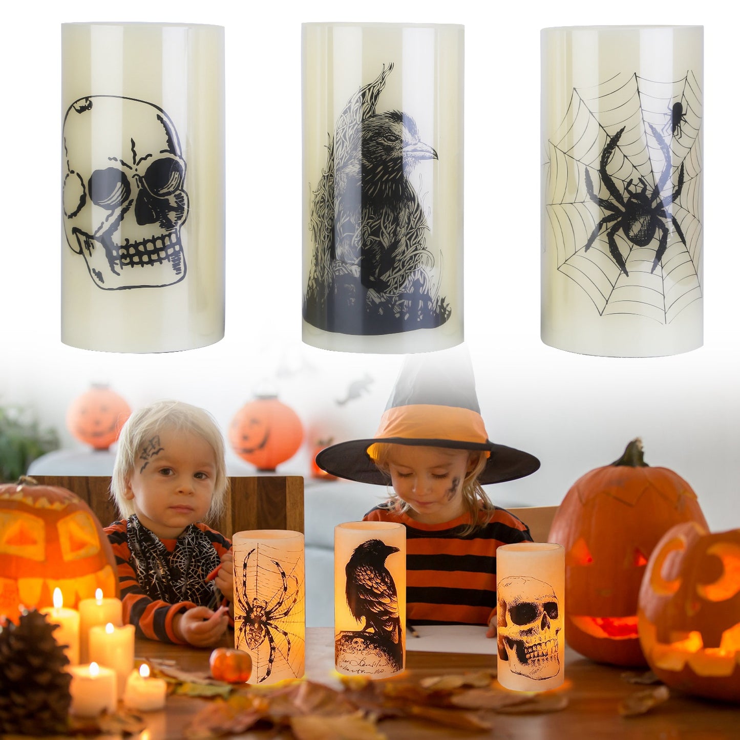 3 Pack Halloween Flameless Candle Lamp With Timer Setting