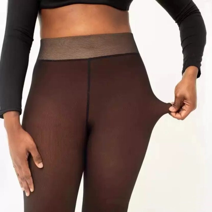 One-line True See-through Leggings Fleece-lined Warm