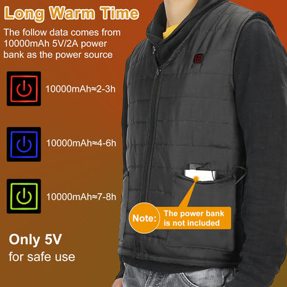 1Pc Heat Jacket Vest 3 Heating Gear Adjustable USB Heated