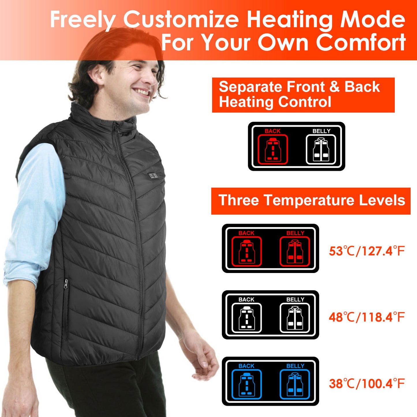 1Pc Heated Vest Electric USB Jacket Men Women Heating Coat