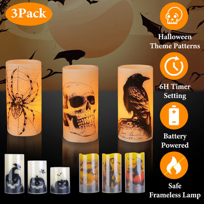 3 Pack Halloween Flameless Candle Lamp With Timer Setting